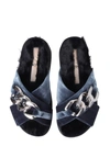 N°21 Velvet Sandals With Oversized Chain In Green