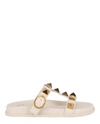 Valentino 10mm Roman Stud Leather Slide Sandals In Ivory