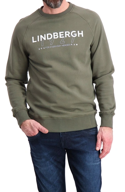Lindbergh Brand Carrier Logo Crewneck Sweater In Army