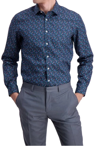 Lindbergh Floral Modern Fit Twill Shirt In Dark Blue