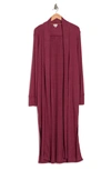 Baea Ribbed Knit Long Line Duster Cardigan In Burgundy