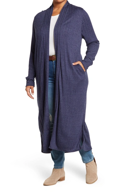 Baea Ribbed Knit Long Line Duster Cardigan In Navy