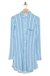 Nordstrom Rack Tranquility Button Front Nightshirt In Blue Dream Awning Stripe