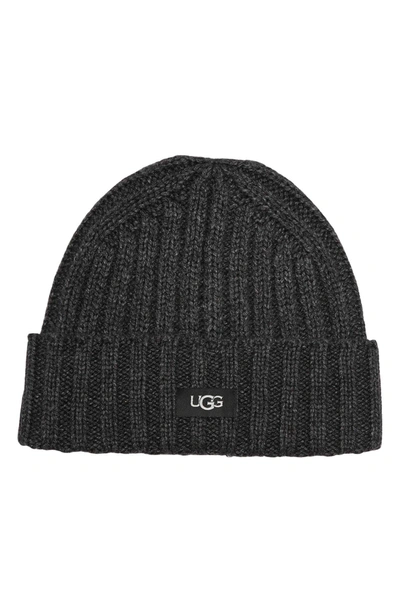 Ugg Solid Rib Knit Beanie In Charcoal