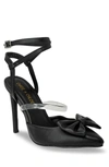 Chase & Chloe Halston Pointed Toe Ankle Strap Pump In Black Pu