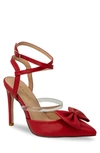 Chase & Chloe Halston Pointed Toe Ankle Strap Pump In Red Pu