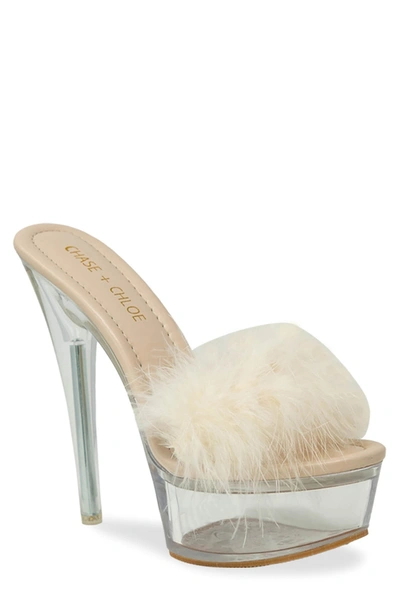 Chase & Chloe Serenity Faux Fur Stiletto Mule Sandal In Nude
