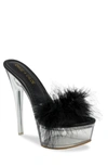 Chase & Chloe Serenity Faux Fur Stiletto Mule Sandal In Black