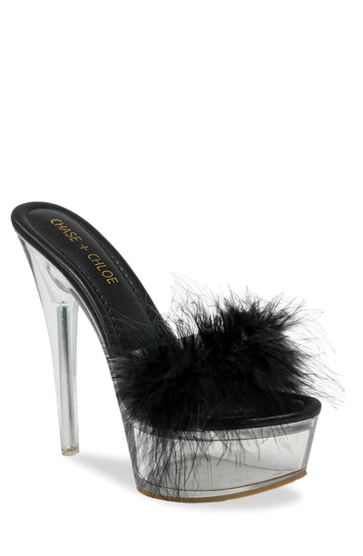 Chase & Chloe Serenity Faux Fur Stiletto Mule Sandal In Black