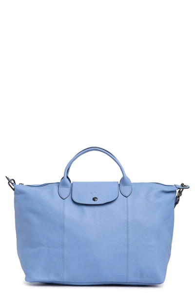 Longchamp Le Pliage Top Handle Tote With Strap In Blue
