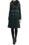 GUESS REMOVABLE FAUX FUR COLLAR WOOL BLEND DOUBLE BREASTED WALKER COAT