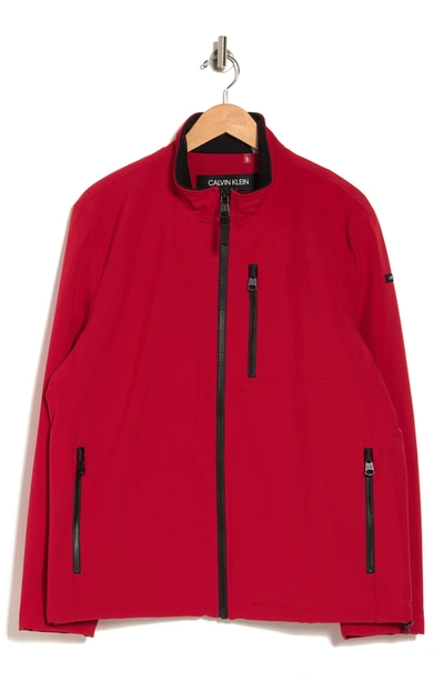 Calvin Klein Faux Shearling Lined Soft Shell Jacket In True Red