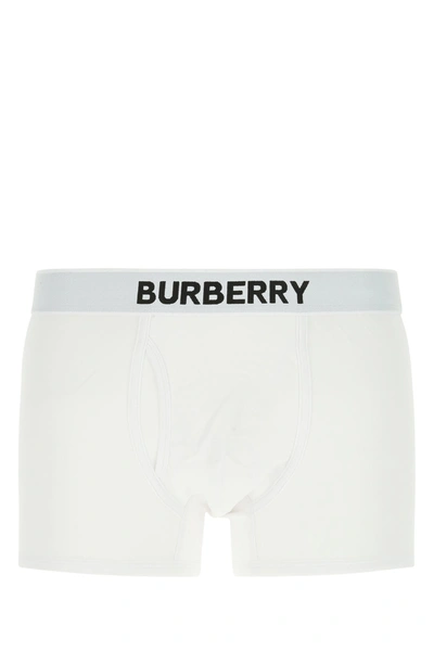 Burberry 徽标装饰弹力棉质平角短裤 In White
