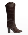 SCHUTZ ANALEAH CROC-EMBOSSED KNEE-HIGH BOOTS,PROD246810075