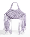 Yuzefi Mini Woven Vegan-leather Basket Tote Bag With Fringe In Grape
