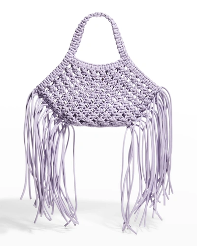 Yuzefi Mini Woven Vegan-leather Basket Tote Bag With Fringe In Grape
