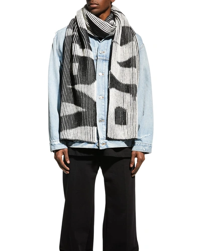 Balenciaga Men's Wool Logo Scarf In Grey