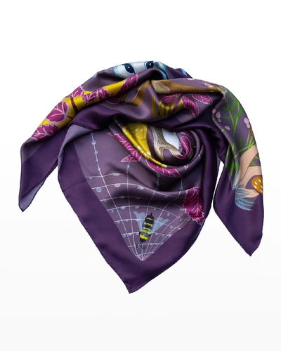 Mila & Such Grace Wildlife-print Silk Scarf In Purple