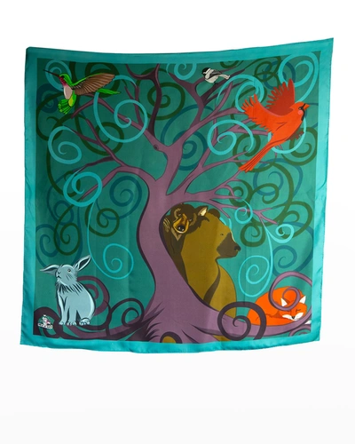 Mila & Such Strength Animal-print Silk Scarf In Turquise