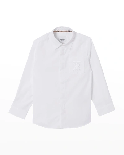 Burberry Kids' Monogram-embroidered Cotton Shirt In White