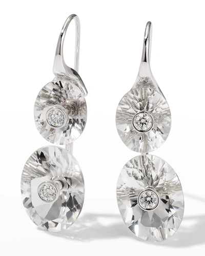 Prince Dimitri Jewelry 18k White Gold 4 Oval Rock Crystal Quartz And 4 Round Diamond Earrings