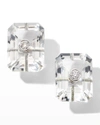 PRINCE DIMITRI JEWELRY 18K WHITE GOLD EMERALD-CUT ROCK CRYSTALS AND 2 ROUND DIAMOND EARRINGS,PROD248300019