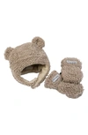 7 A.m. Enfant Teddy Cub Hat & Mittens Set In Oatmeal Teddy
