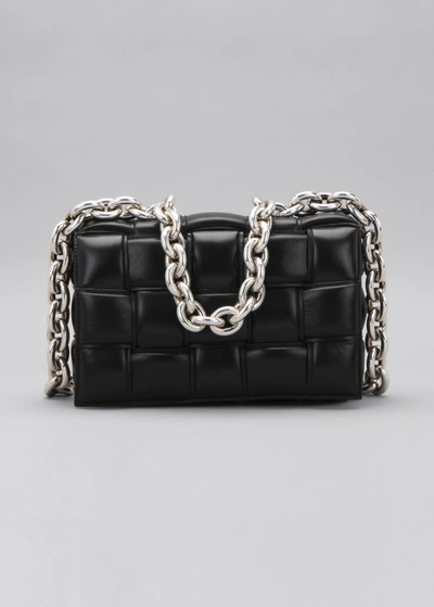 Bottega Veneta Chain Cassette Padded Intrecciato Crossbody Bag In Black/silver
