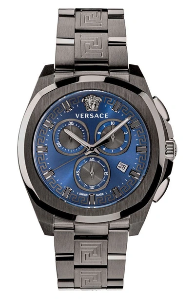 Versace Geo Chrono Ip Gunmetal Chronograph Bracelet Watch In Dark Gray