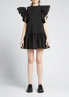 Alexander Mcqueen Ruffled Cotton Jersey Minidress In Black
