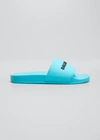 Balenciaga Raised Logo Pool Slides In Mint/blk