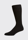 Marcoliani Men's Ribbed Cashmere Dress Socks In 007 Black