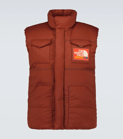Gucci X The North Face Padded Ripstop Gilet In Brandy Brown