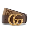 Gucci Jumbo Gg Marmont Leather-trim Canvas Belt In Camel Ebony/new Acer