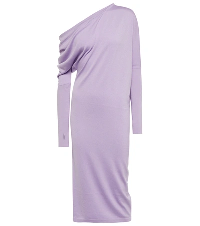 Tom Ford One-shoulder Cashmere And Silk Midi Dress In Lilac