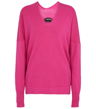 Tom Ford Cashmere And Cotton V-neck Sweater In Fuxia