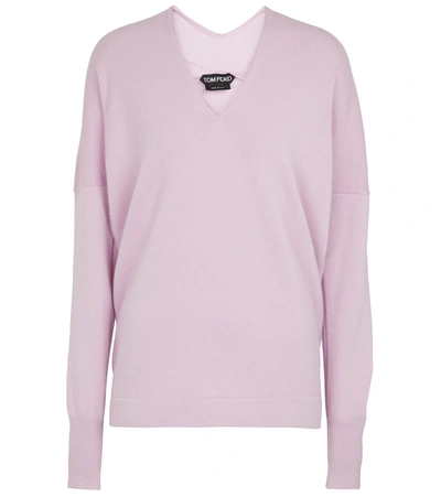 Tom Ford Cashmere And Cotton V-neck Sweater In Lilac