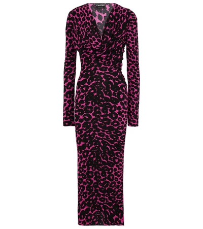 Tom Ford Leopard-print Midi Dress In Pink & Black