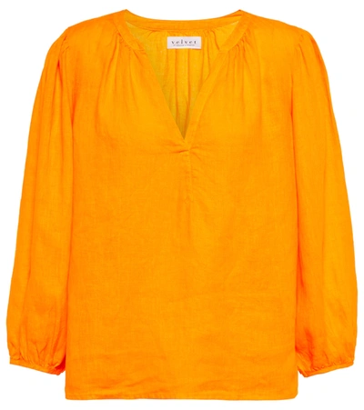 Velvet Ileana Linen Blouse In Orange