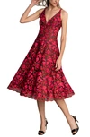 Dress The Population Elisa Embroidered Fit & Flare Midi Dress In Fuchsia Multi
