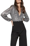 Bardot Sequin Wrap Bodysuit In Charcoal Sequin