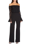 ADRIANNA PAPELL OFF THE SHOULDER LACE & CREPE JUMPSUIT,AP1D102882