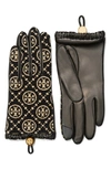 TORY BURCH T MONOGRAM CHENILLE & LEATHER GLOVES,87423