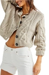 Free People Bonfire Cable Knit Cardigan In Silver Feather