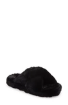 Ted Baker Lopply Cross-over Faux-fur Slippers In Black Woven Unwashed
