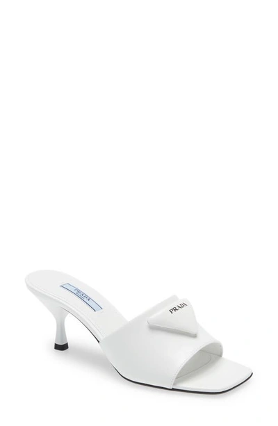 Prada Triangle Logo Slide Sandal In Bianco