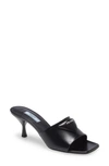 Prada Logo Triangle Kitten-heel Sandals In Black