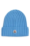 Moncler Virgin Wool Rib-knit Beanie In Turquoise