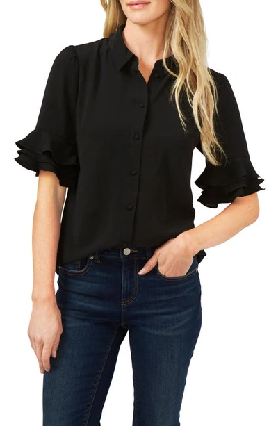 CECE CECE RUFFLE SLEEVE CREPE BUTTON-UP SHIRT,7061012