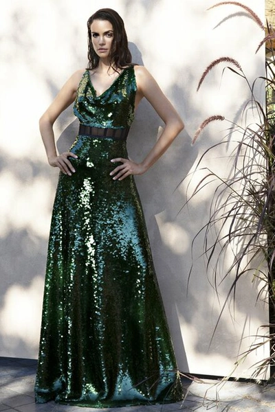 Jean Louis Sabaji A-line Green Sequin Gown